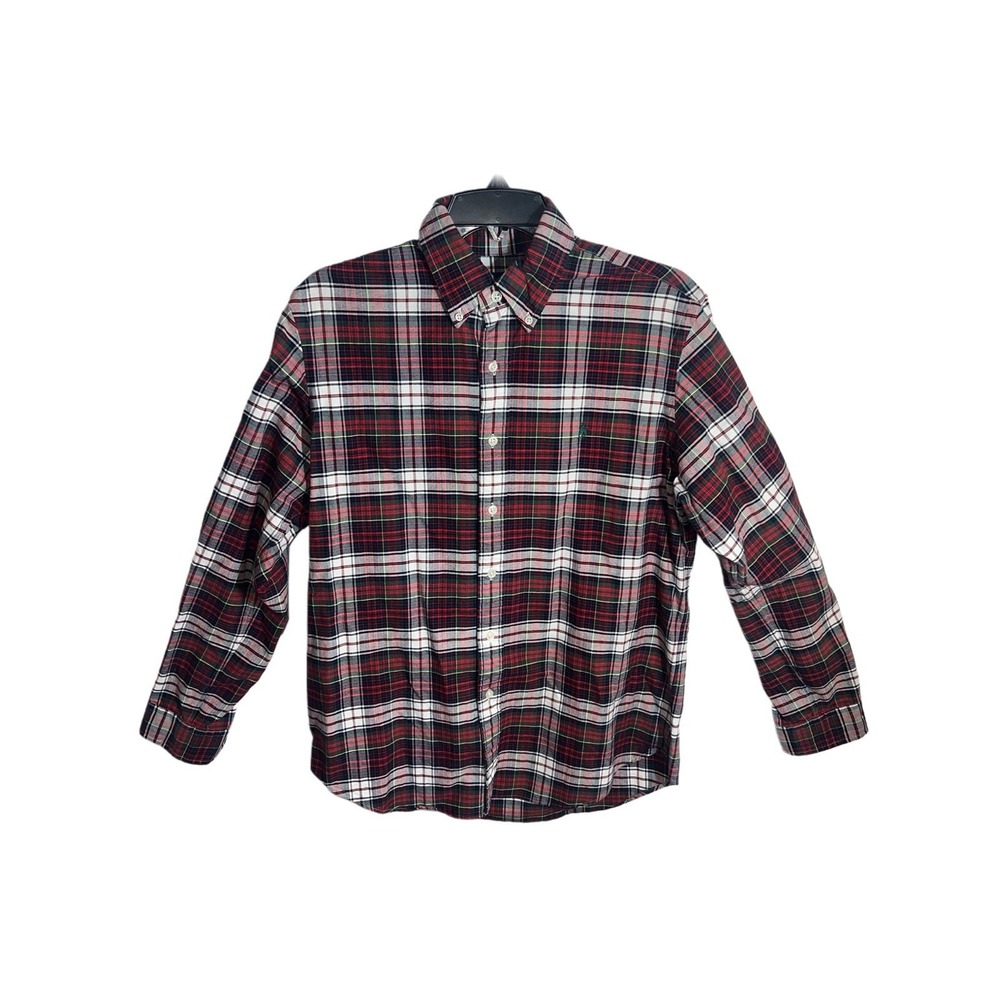Ralph Lauren Mens M Plaid Button Down Shirt Red Navy Green Long Sleeve